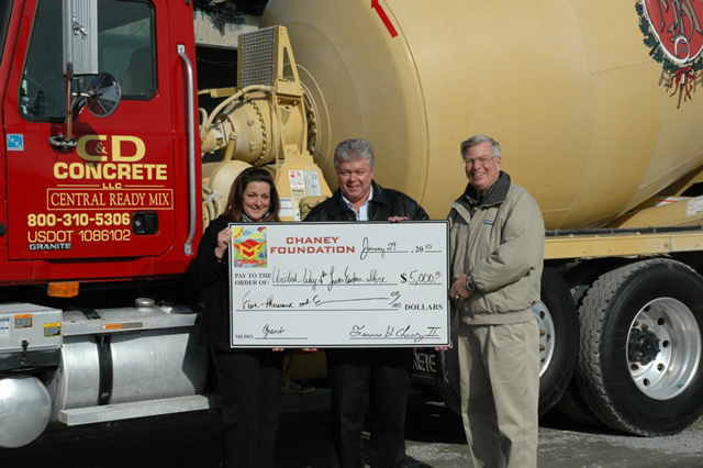 Pictured from left: Nicole Carrion, C&D Concrete sales representative, Gage Thomas, president, United Way of the Lower Eastern Shore and William Childs, director, Chaney Foundation.