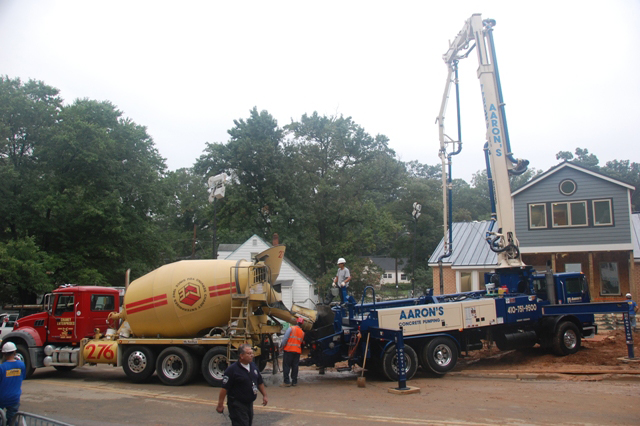 Chaney Enterprises delivered concrete and Aaron's Concrete pumped around the clock during construction of two homes.